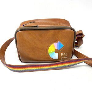 Vintage Kodak Brown Faux Leather Camera Bag with Rainbow Strap Adjustable